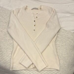 Abercrombie & Fitch Cream Ribbed Henley Top